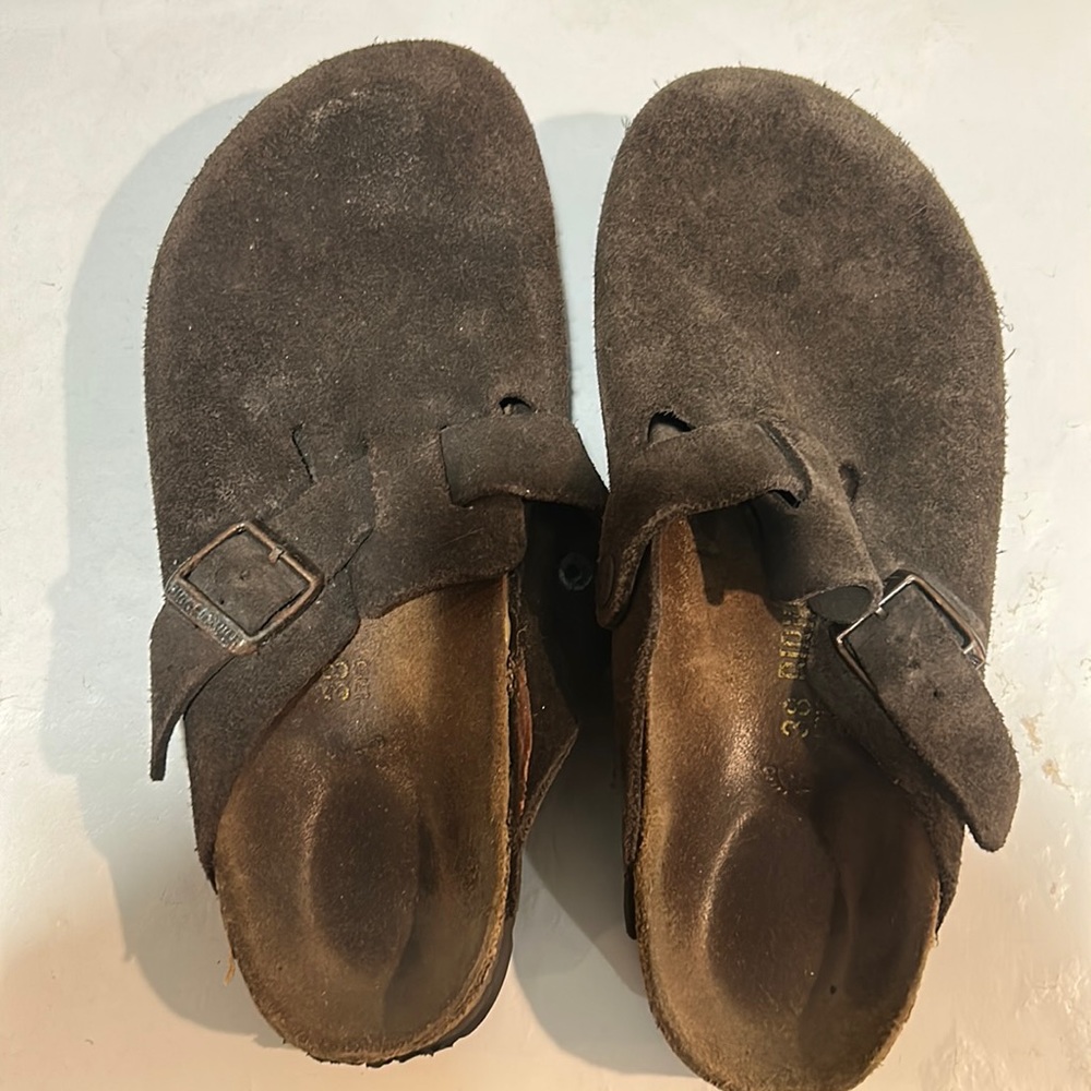 Birkenstock brown suede clog